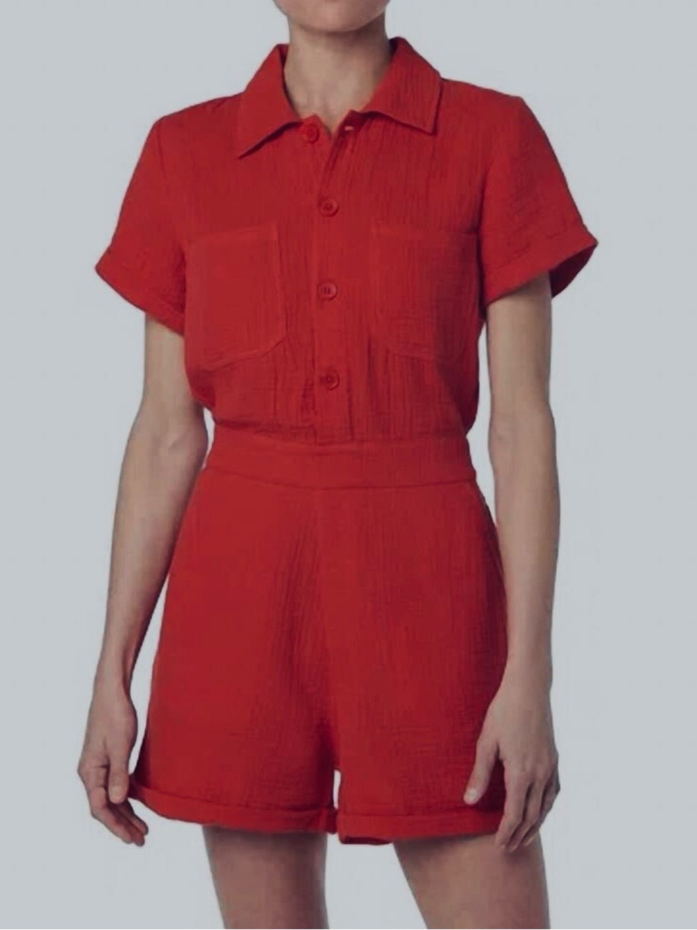 Joe's Jeans Women’s Red Short-Sleeve Cotton Romper, Medium. NWT